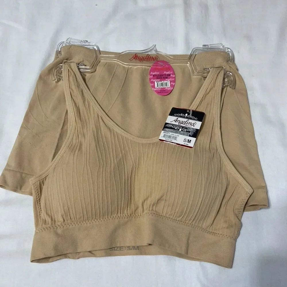 Set Active Sports Bra and Shorts Sz S/M Angelina Beige Textured Top Comfort